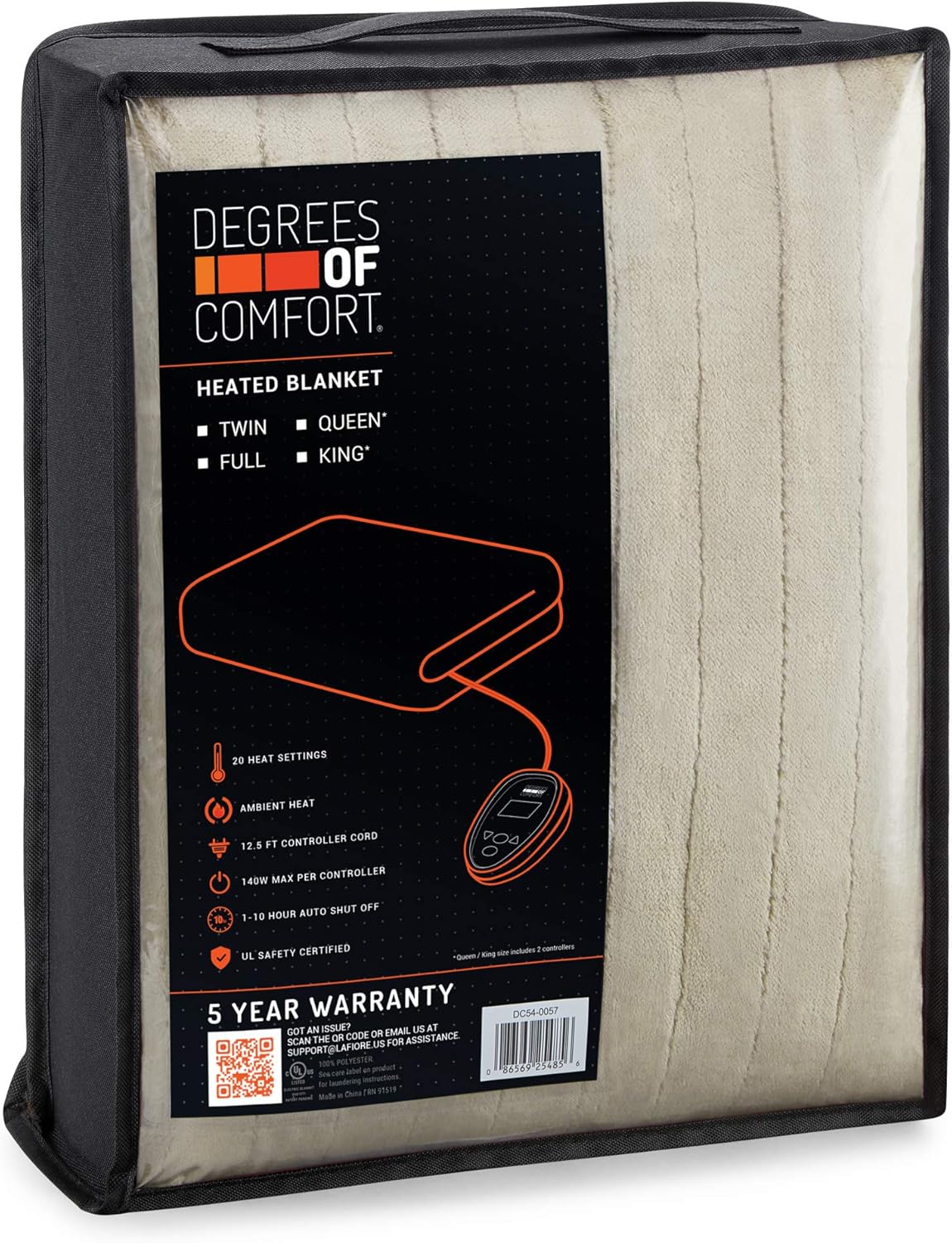Degrees of Comfort [Advanced Microplush Heated Blanket for Bed & Living Room | Machine Washable Electric Blanket W/Auto Shut Off | Preheat Setting | UL Certified and EMF Radiation Safe - Beige: Home & Kitchen