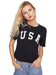 SweatyRocks Women's Graphic T Shirts Letter Print