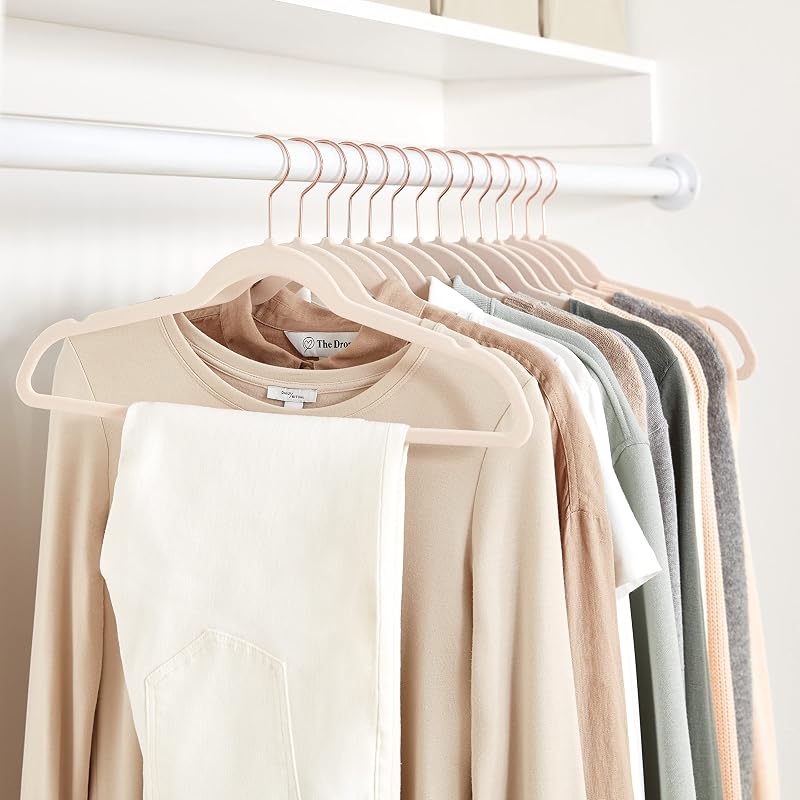 Cintres Fins, antidérapants, en Velours, Rose Carné/Doré, 50 unités