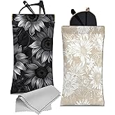 Cabreche 2 PCS Glasses Case Eyeglass Sunglasses Pouch Squeeze Portable Bag Soft Leather with Cleaning Cloth Women Men Girls