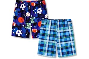Beezizac Boys 2 Pack Pajama Shorts - Gamer/Sports/Plaid Summer Lounge Bottoms with Pockets Kids&Teen Sleepwear Size 6-18