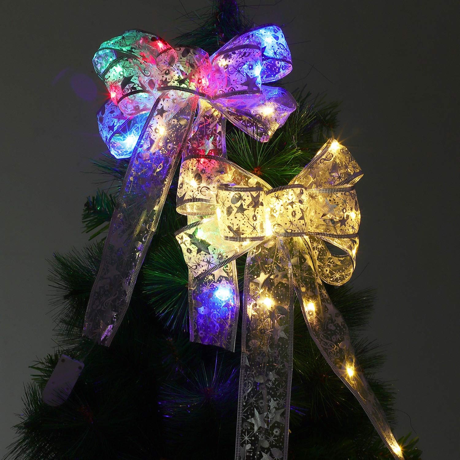 Bows & Ribbons - Mudder 2 Pieces Christmas Tree Bow LED Ribbon Bows Christmas Tree Ornaments Tree Topper Christmas Decoration for Home Christmas Tree Wreaths Decoration ()