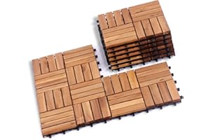 VICTORY RELAX Acacia Wood Flooring Interlocking Deck Tiles for Patio Decor 9 Pcs 16 Slats - Waterproof Indoor & Outdoor Decor - Balcony Garden Decking Tile (11,81 * 11,81 * 0,94 inches)