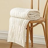 Aormenzy Cable Knit Throw Blankets 50 x 60 Inches, Soft Cozy and Lightweight Knitted Blanket, Machine Washable Acrylic Blanket, Decorative Throw Blanket for Couch Sofa Bed, Cream White
