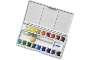 Jerry Q Art 18 Assorted Water Colors Travel Pocket Set- Quality Refillable Water Brush with Sponge - Easy to Blend Colors - Built in Palette - Perfect for Painting On The Go JQ-118