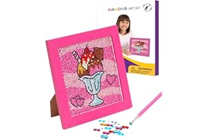 Little Jupiter Diamond Art Kits for Kids w/ 7 1/8" x 7 1/8" Frame - Kids Diamond Art - Kids Diamond Art Kits - Kids Diamond Art Kits - Diamond Art Kit for Kids - Gem Art Kit -Ice Cream Pink Frame
