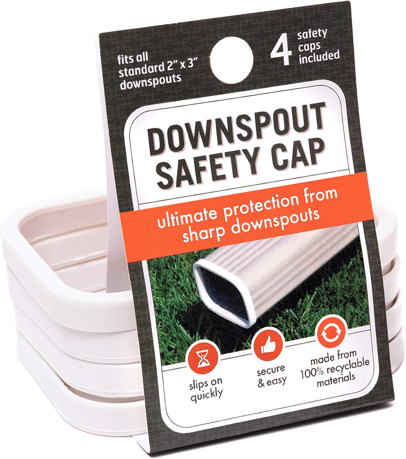 Downspout Safety Cap | Gutter Downspout Protection for Adults, Kids and Pets | Protect from Gutter Downspout Extension Sharp Edges | 2" x 3" Size Caps | 4 Pack | White