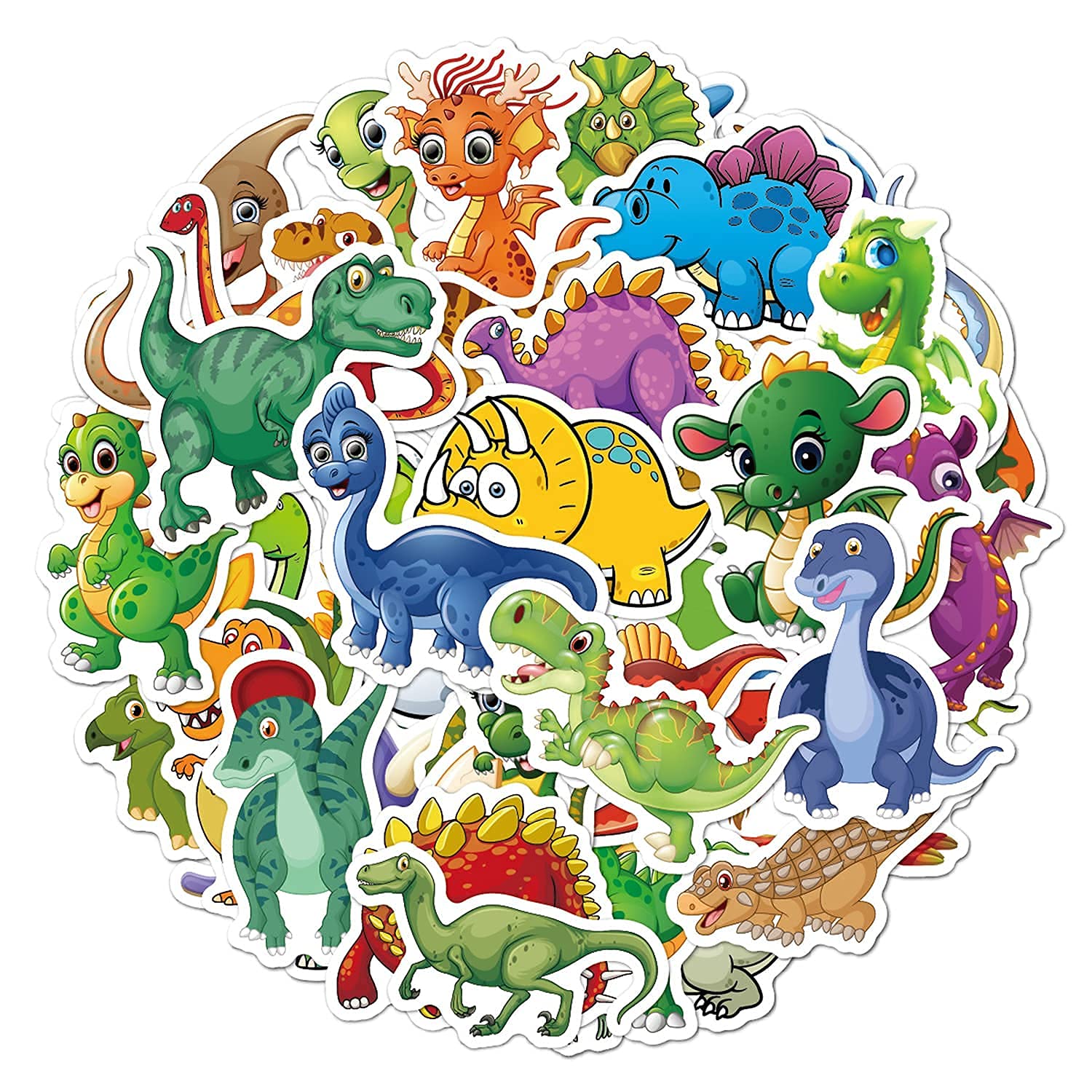 50 Dinosaur Stickers for Kids Children, Cute Cartoon Dinosaur Stickers for Laptop Car Scrapbook Phone Skateboard