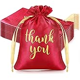 Sieral 50 Pcs Thank You Satin Gift Bags with Drawstring Jewelry Candy Pouches for Valentines Easter Wedding Baby Shower Birthday Holiday Party Thank You Bag for Gift Wrap(Red,5 x 7 Inch)