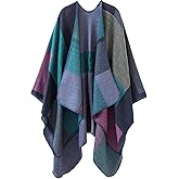 KirGiabo Women's Plaid Sweater Poncho Cape Coat Open Front Blanket Shawls and Wraps