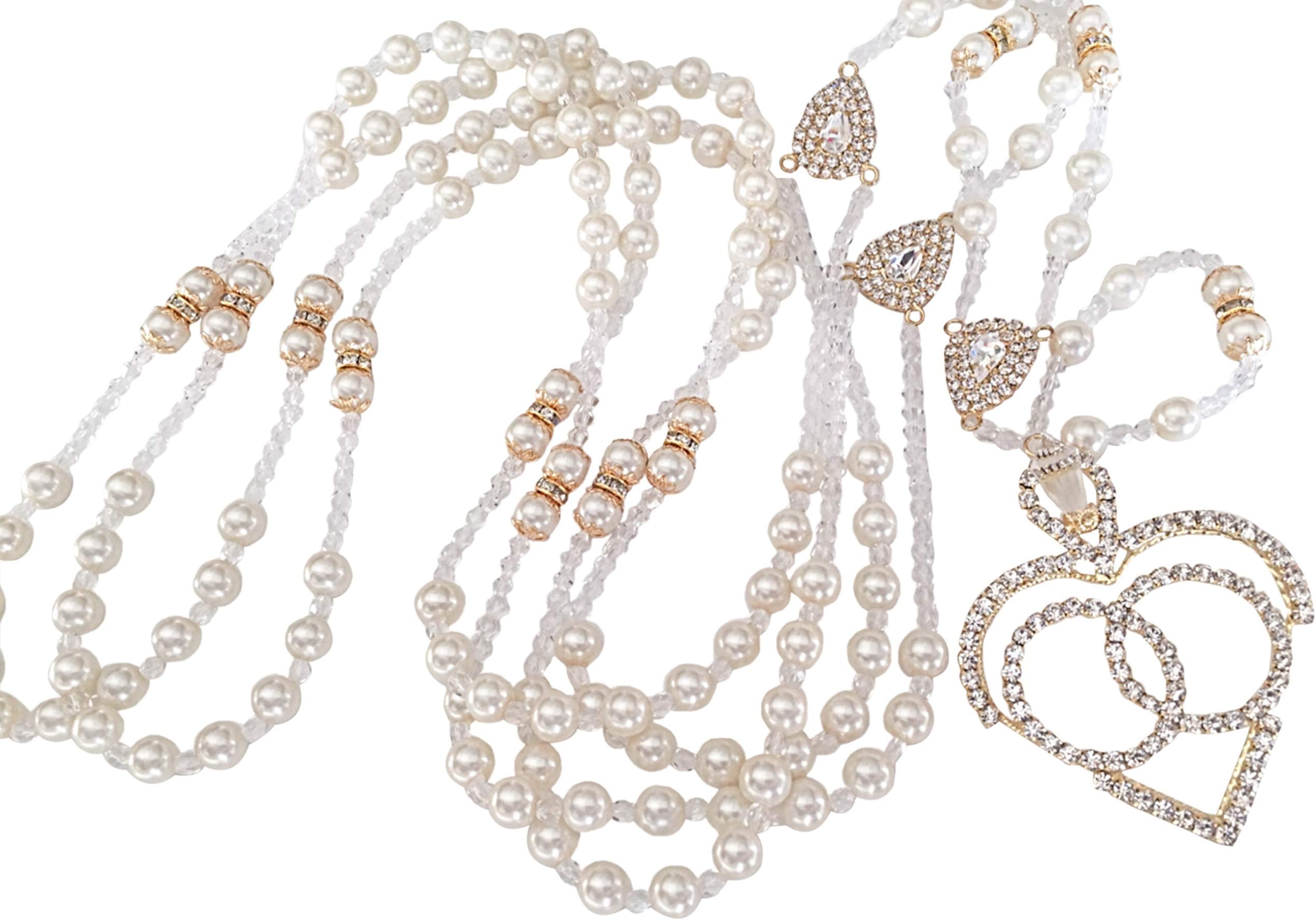 Non-Catholic Wedding Lasso Ivory Color Swarovski Pearls Gold Plated with Rhinestones Heart/Lazo De Boda No Catolico