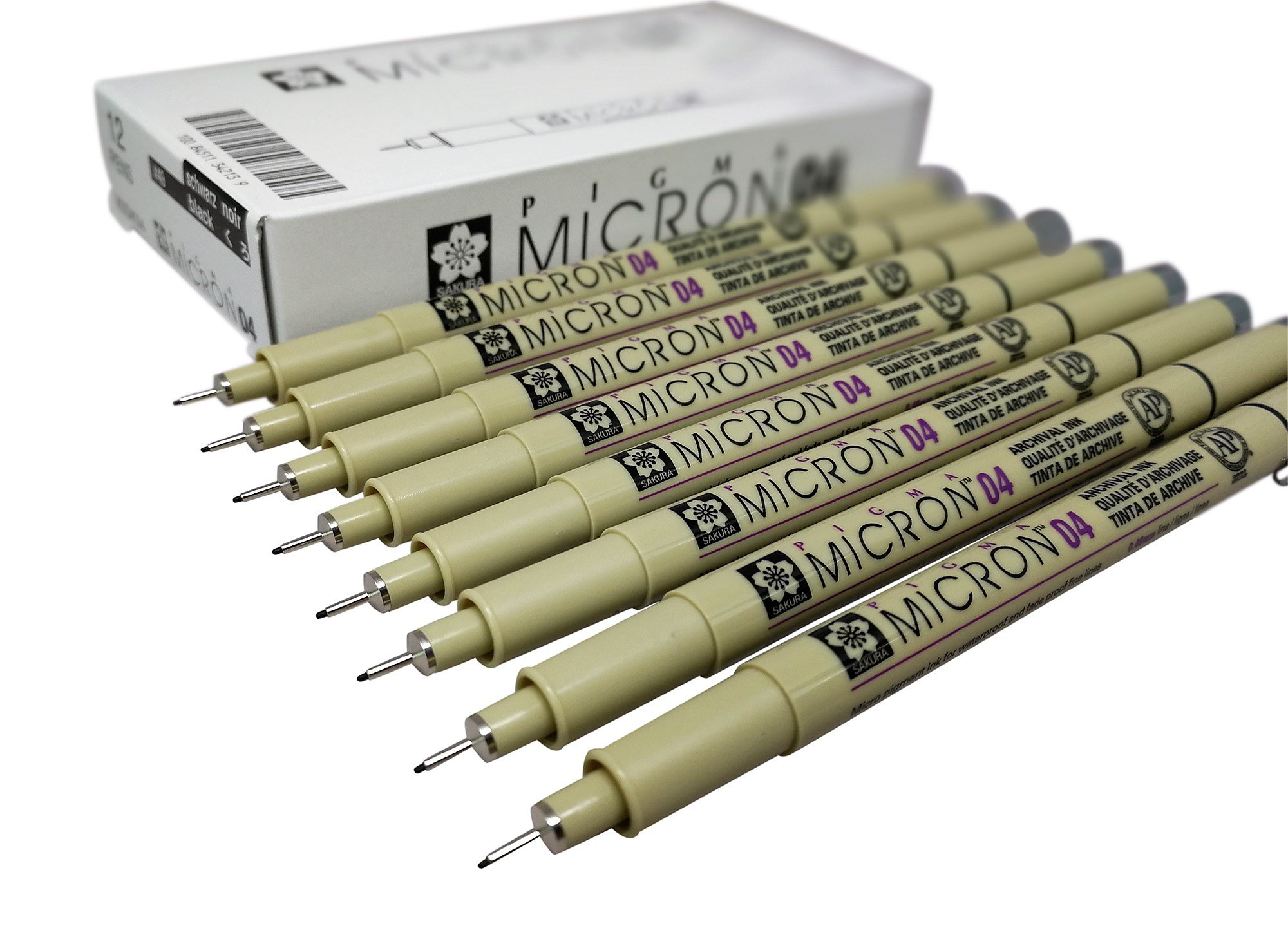 Sakura Micron Pigma Ink drawing pens for manga drawing, scrapbooking supplies - 8 artist pens - 8 pack (04, 8 pct set, black)