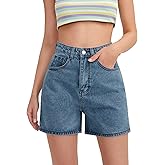 SweatyRocks Women's High Waist Straight Leg Denim Shorts Solid Jean Shorts Summer Hot Pants with Pockets