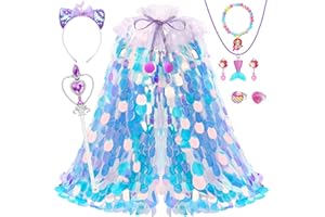 OHARLOBE Princess Dress Up for Girls 4-6, Mermaid Toddler Toys for Ages 3-8, 8 Pcs Shiny Sequin Princess Cape Set Kids Toys for Easter Halloween Birthday Christmas Gifts Party Favors