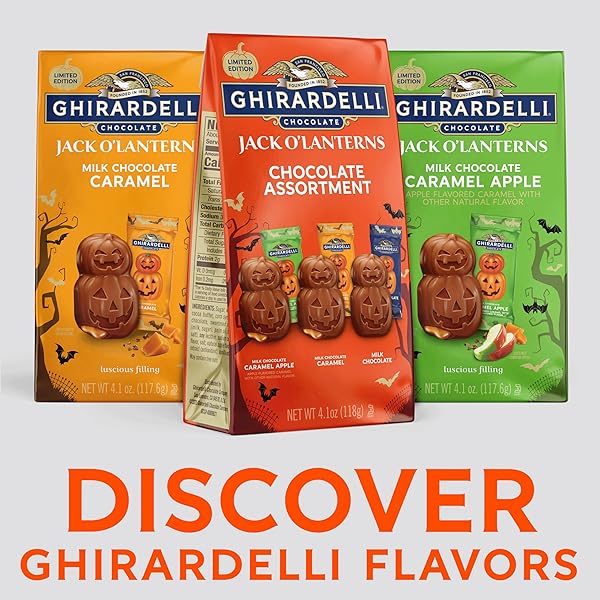 GHIRARDELLI JACK O’ LANTERNS CHOCOLATE ASSORTMENT, 4.1 OZ BAG – HALLOWEEN CHOCOLATE VARIETY PACK WITH MILK & DARK CHOCOLATE CANDY