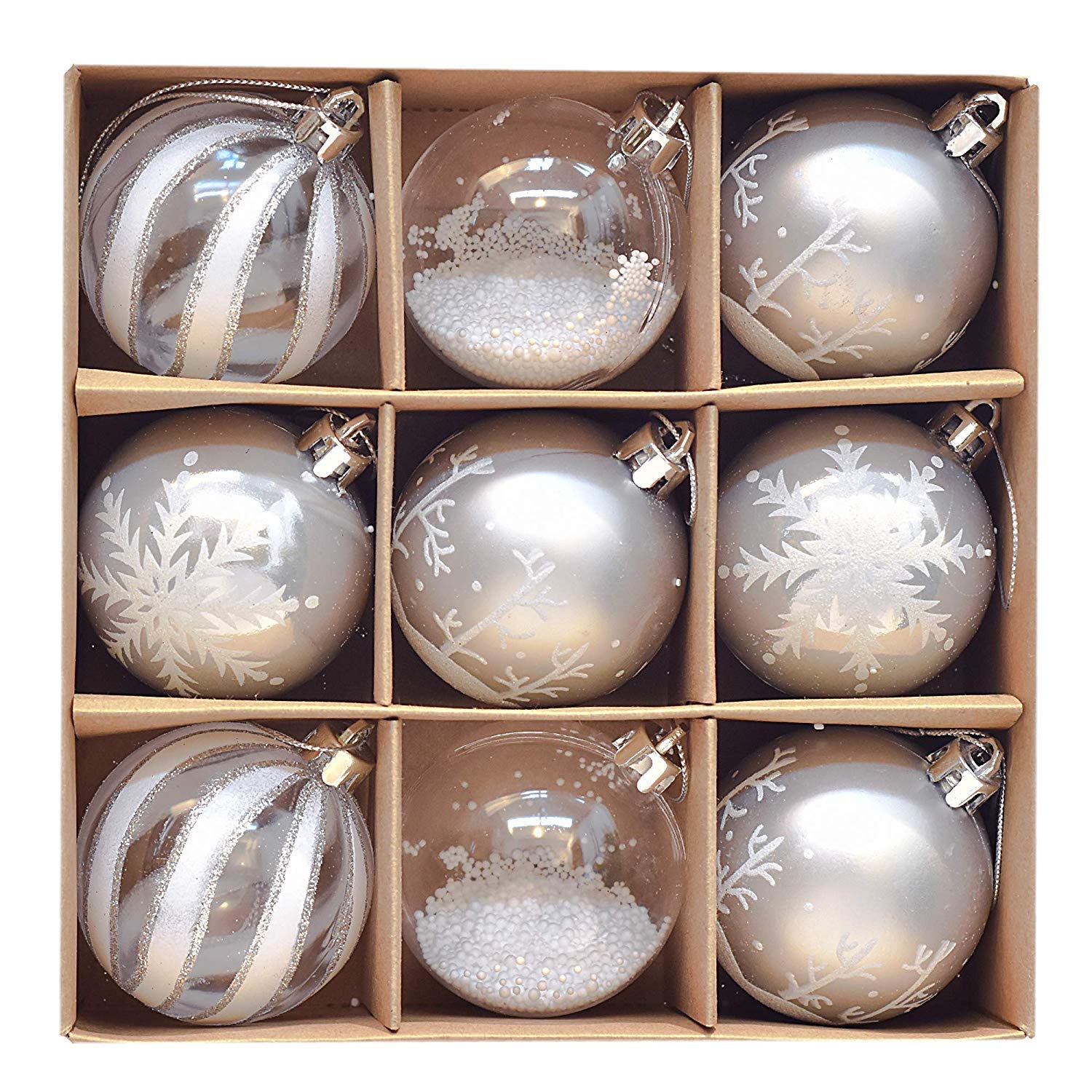 Victor's Workshop 9pcs 6cm Shatterproof Winter Baubles, Frozen Silver & White Christmas Ball Ornaments for Tree Decorations