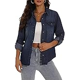 GUANYY Womens Denim Button Down Shirt Long Sleeve V Neck Jean Shirts Western Chambray Blouse Top