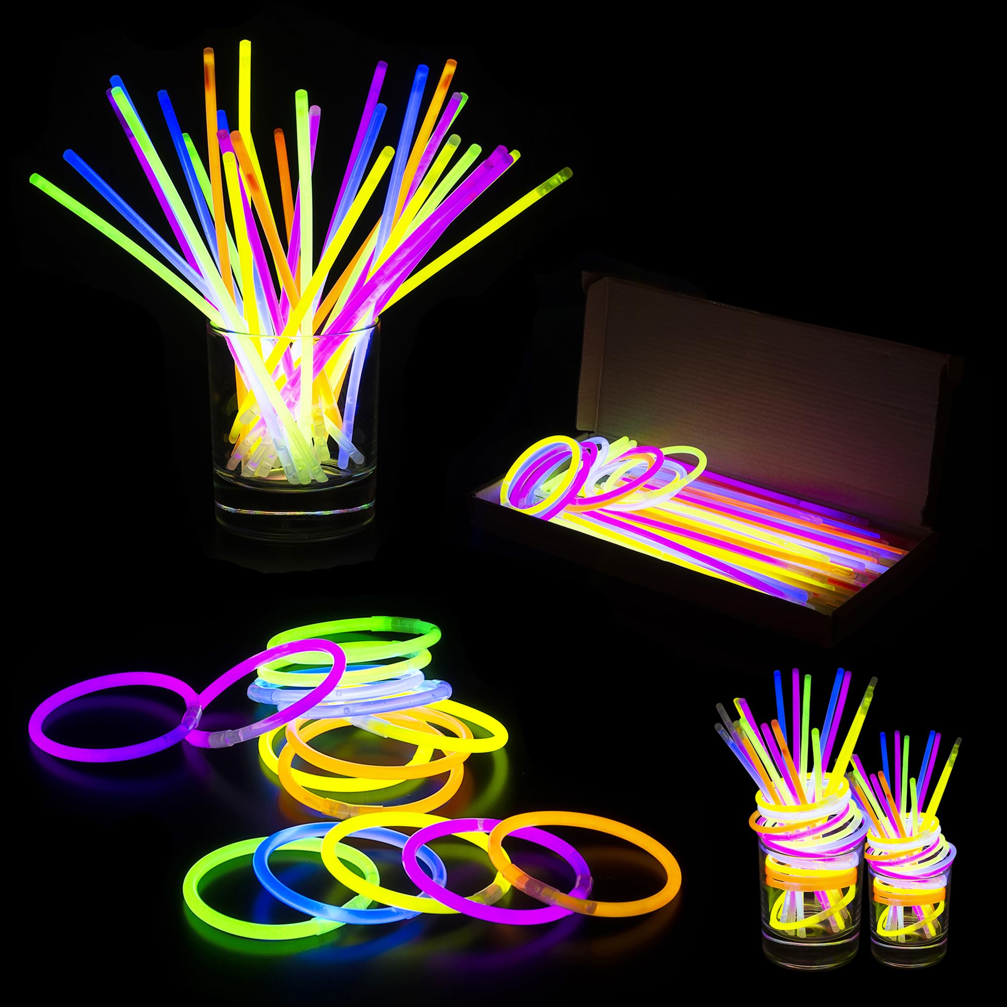 15pcs Premium 8 Inch Glow Sticks With Connectors To Make Neon Necklace Wrist Band Bracelets, Party Favours, Party Bag Fillers for Kids - Party Accessories, Long-lasting Glow Sticks for Children