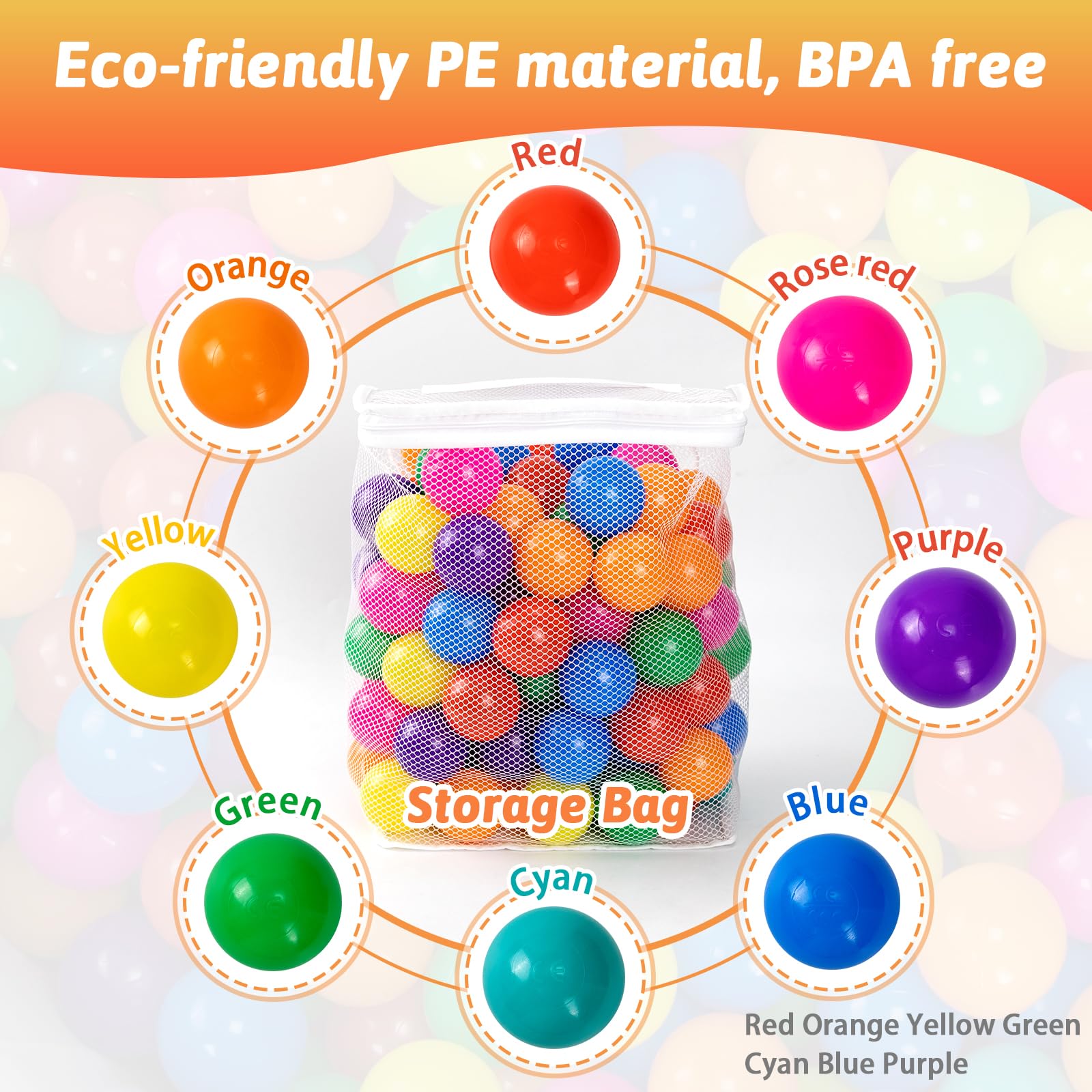 Markdang 100PCS Ball Pit Balls 8 Colors Plastic 2.1-2.2