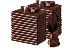 VACVELT 24 Pack Chocolate Brown Satin Napkins 17x17 Inch Wedding Napkins, Scalloped Elegant Dinner Napkins Square Table Napkins Decor, Silky Satin Cloth Napkins for Restaurant Banquet Graduation Party