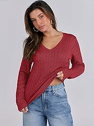 ANRABESS Womens Long Sleeve Cable Knit Sweater 2025