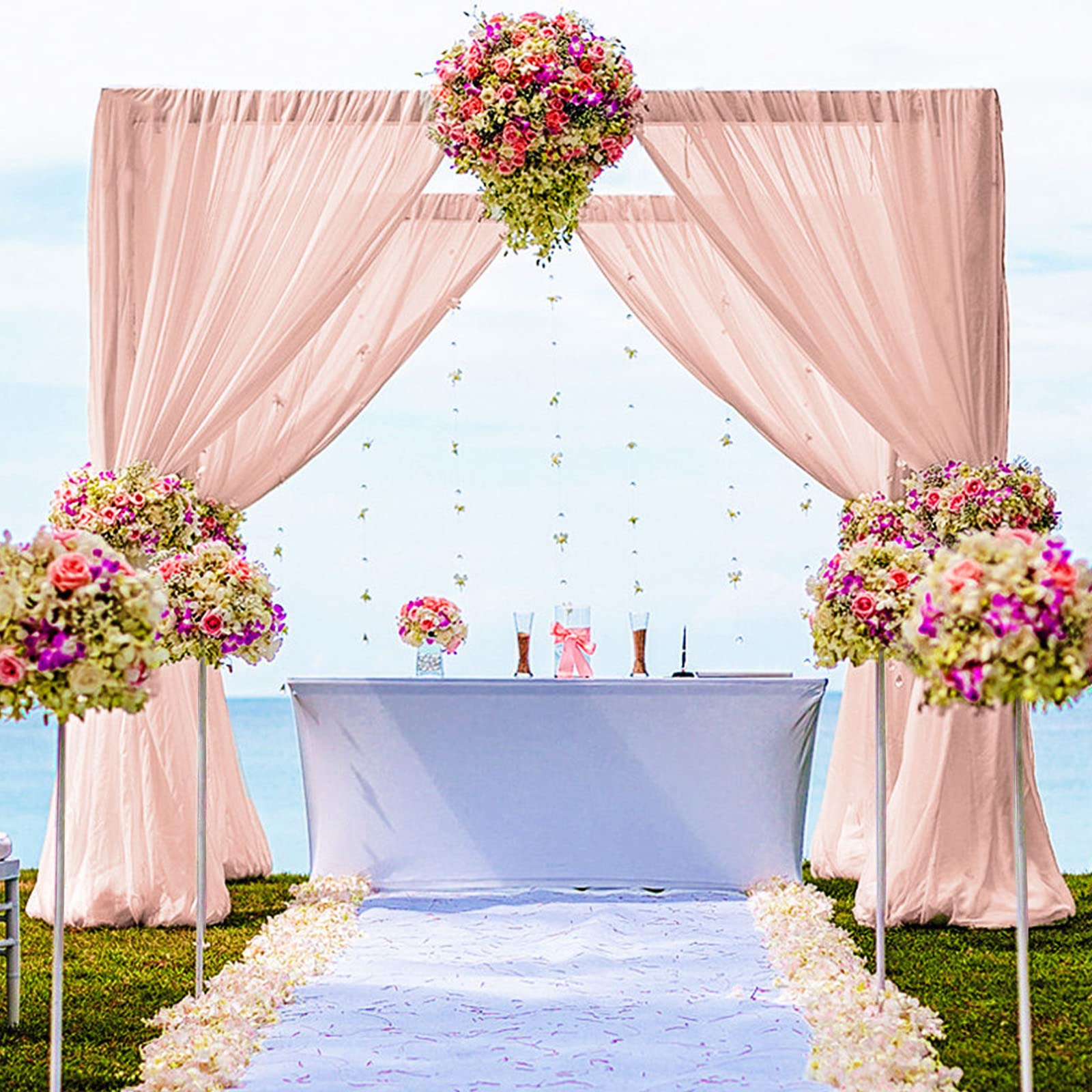 Photo 1 of DUOBAO Chiffon Backdrop Curtains 2 Panels 8FT Voile Curtain Peach 58"x96"Baby Shower Background Wide 150cm x 240cm Length Sheer Drapes for Wedding Bedroom Window,Party Decor
