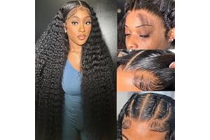 Beliself 30 Inch 13x6 Deep Wave Lace Front Wigs Human Hair Glueless Wigs Human Hair 200% Density HD Transparent Lace Front Wigs Human Hair Pre Plucked Bleached Knots Curly Lace Front Wig Human Hair
