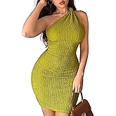 Narecte Women's Bodycon Mini Dress One Shoulder Sexy Club Dress Womens Cocktail Dress Party Short Dress for Women