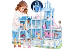 LUYE Big Doll House for Kids Ages 3 4 5 6 7 8, 3-Story 9 Rooms Princess Dream House Toys with 3 Doll & Doll Furnitures, DIY Dollhouse with Light Strip