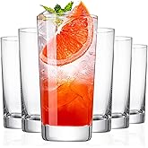 NORIMODA Drinking Glasses, 13.5oz Highball Glasses Drinking Set Of 6, Borosilicate Water Glass Cups, Clear Vintage Glassware for Juice, Mojito, Tom Collins & Mixed Cocktail Drinks