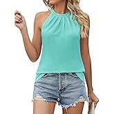 Ivicoer Tank Top for Women Pleated High Neck Halter Tops Casual Sleeveless Shirts Loose Fit S-XXL