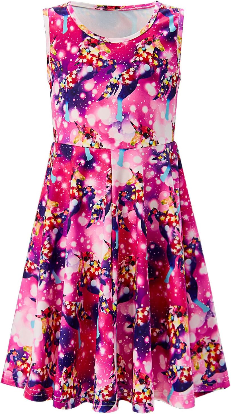 Girls Dress, Funny Cute Pattern Printed Summer Sleeveless Casual Party Midi Sundress 4-13 Years