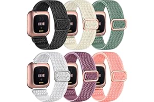 Zspoly 6 Pack Nylon Bands Compatible With Fitbit Versa 2/Versa/Versa Lite/Versa SE band,Soft Stretchy Adjustable And Stylish Seplacement Band,Suitable For Men And Women.