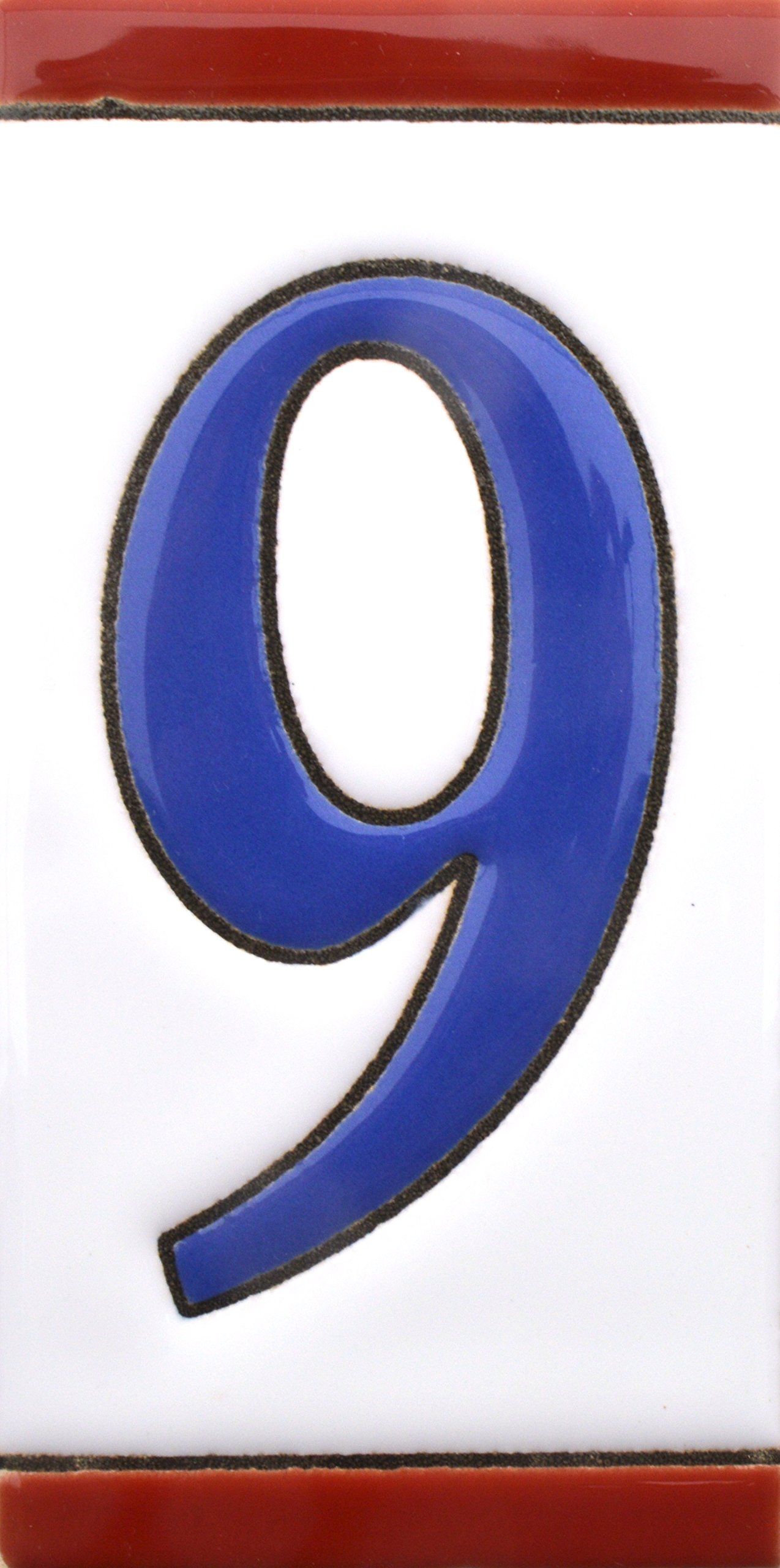 House numbers 4 inch. Handpainted house number tiles for signs, addresses and names. Address numbers for houses. House address numbers and letters. Design USA FLAG 4,29" x 2,13" (NUMBER NINE "9")