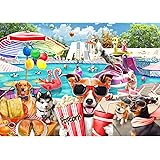 HUADADA Jigsaw Puzzles 1000 Pieces for Adults, Fun at The Amusement Park Dog Puzzles for Adults and Kids Unique Shape Pieces 