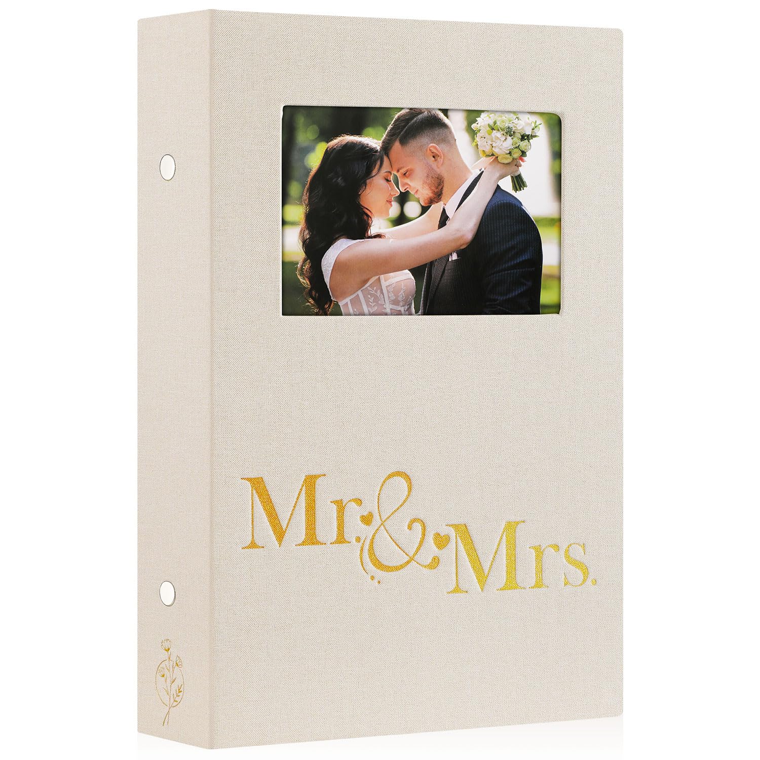 Lanpn Wedding Photo Album 6x4 300 Pocket Photos Slip in, Linen Cover Large Capacity Newlywed Marriage Window Album Hold 300 Horizontal Photos (Mr & Mrs, Beige) — image 1