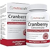 Nutracraft #1 Cranberry Extract Supplement for Bladder & Urinary Tract Support | 12,600 mg of Fresh Cranberries, Vitamin C & E and Polyphenols | Lab Tested & Easy to Swallow | 60 Softgels