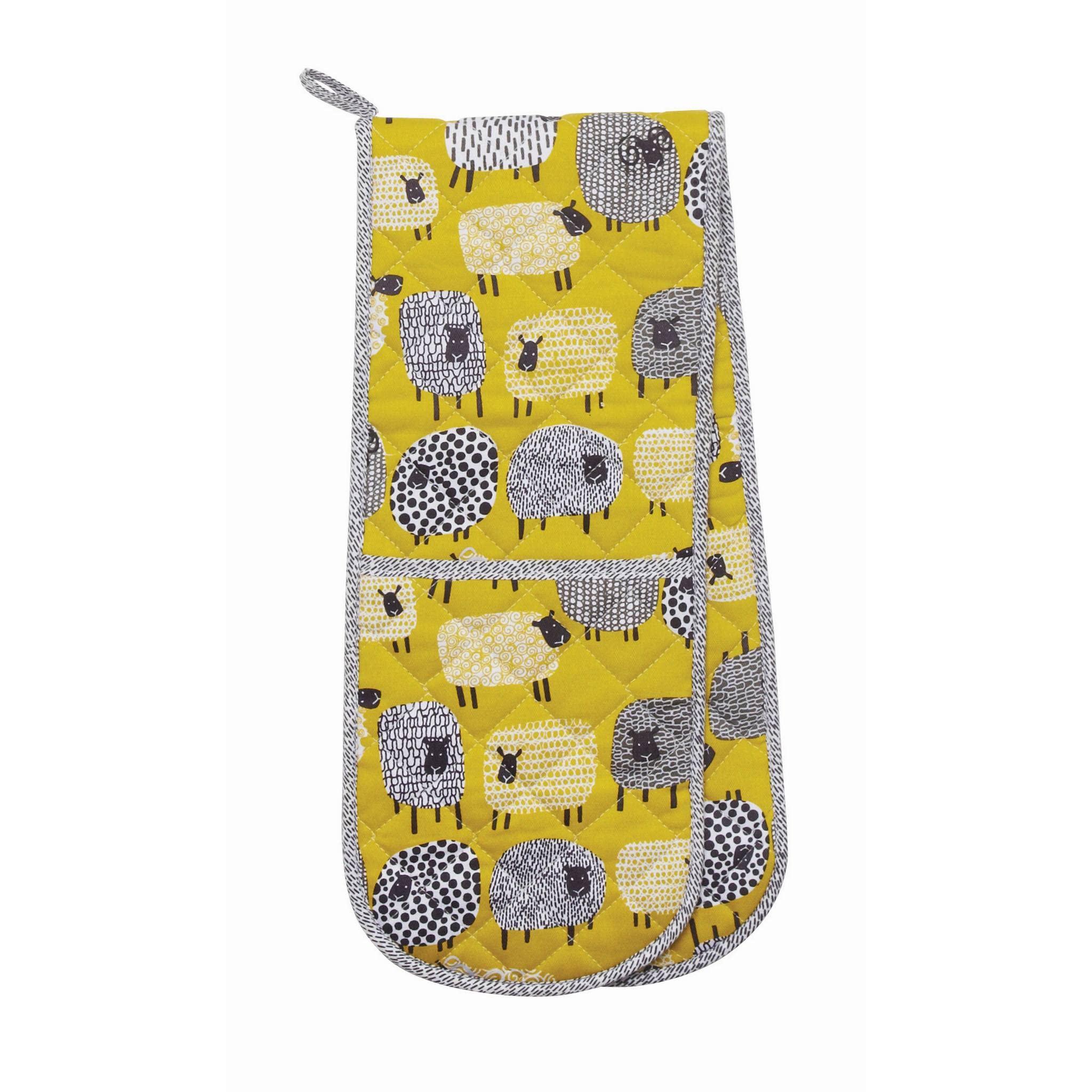 Ulster Weavers Dotty Sheep Cotton Double Oven Gloves - With Cute Animal Hand Drawn Design, Yellow - 100% Cotton, Double Oven Mitts - Cooking Gifts for Bakers & Chefs - Homeware & Kitchenware Range