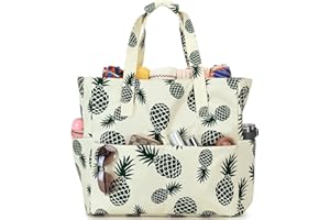 LEDAOU Large Beach Tote Bag Women Waterproof Sandproof Zipper Beach Tote Bag for Pool Gym Grocery Travel with Wet Pocket