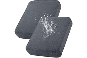 KELUINA 100% Waterproof Couch Cushion Covers, Stretch Leaf Jacquard Sofa Seat Cushion Slipcovers Washable Furniture Protector for Armchair Loveseat Sofa Chaise (Dark Grey,2)