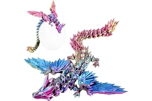 SUMLAND 3D Printed Dragon with Wings Flying Dragon,Rainbow Crystal Wing Dragon Fidget Toys, Articulated 3D Printed Dragon,Red Yellow Blue