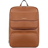 BOSTANTEN Leather Backpack for Women 15.6 inch Laptop Backpack Purse Casual Business Travel Computer Shoulder Bags with Trolley Sleeve Brown
