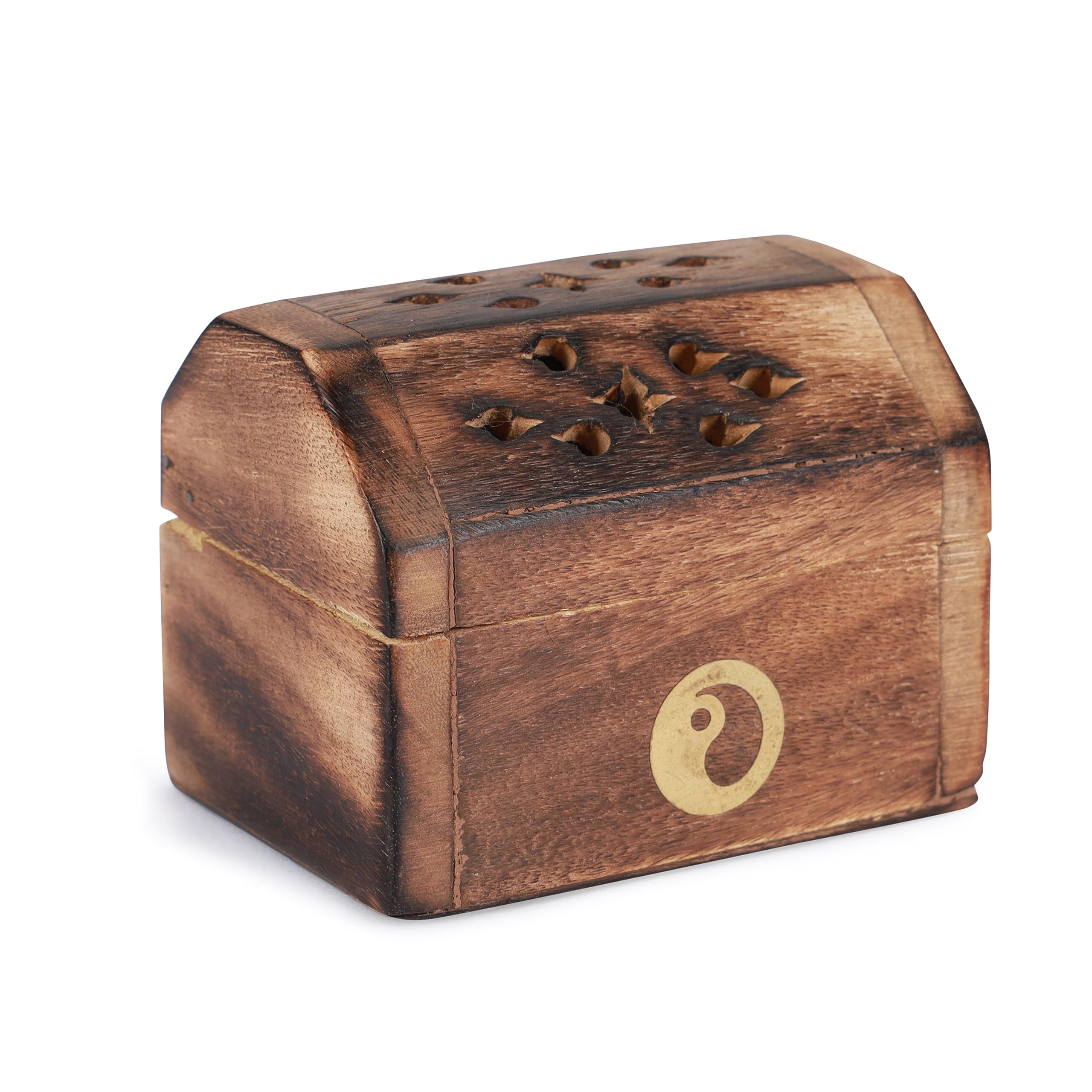 Bless-International Traditional-Handmade-Burner Wooden-Incense-Stick-Holder Ash-Catcher-Stand For-Aromatherapy-Meditation-Yoga (Treasure Box Wooden Charcoal/Cone)