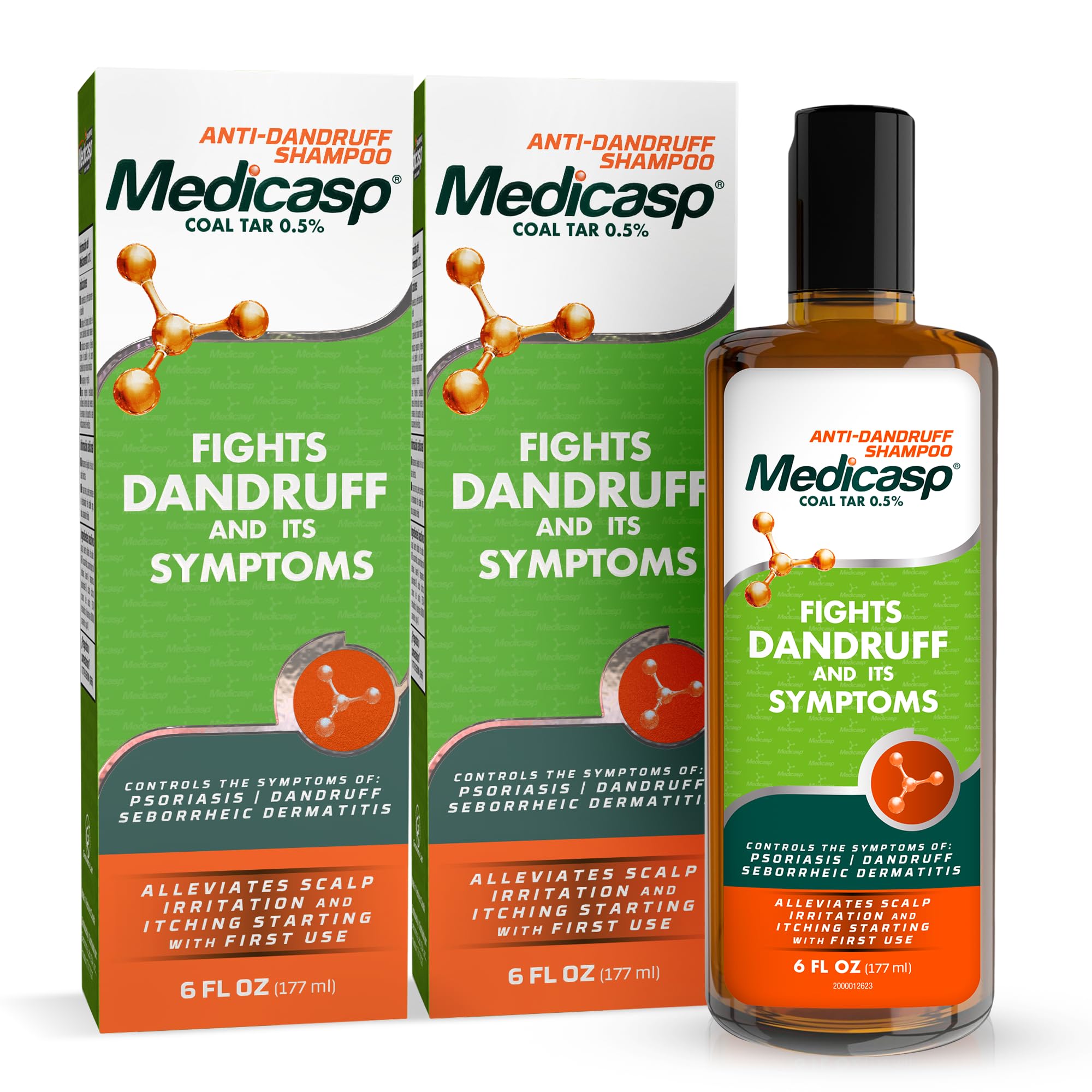 Photo 1 of Medicasp Coal Tar Anti-Dandruff Shampoo, Alleviates Symptoms from 1st Wash, Treats Psoriasis, Seborrheic Dermatitis & Itchy Dry Scalp, Fights the Root Cause of Dandruff, Flakes Shampoo, 6 fl oz-2 Pack
