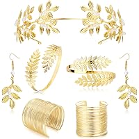 Greek Goddess Costume Accessories Set Gold Laurel Leaf Headband Bracelets Earrin 4Pcs Golden Laurel Leaf Crown Headband, Armband, Earring  main image 3