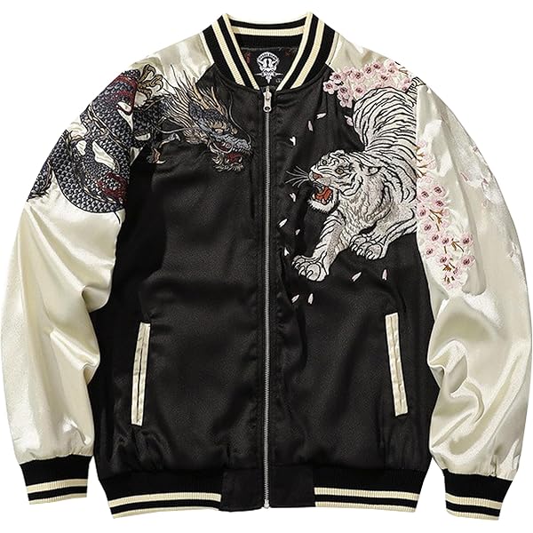 MQMYJSP Men Zippers High Street Sukajan Jacket Pilot Varsity Award