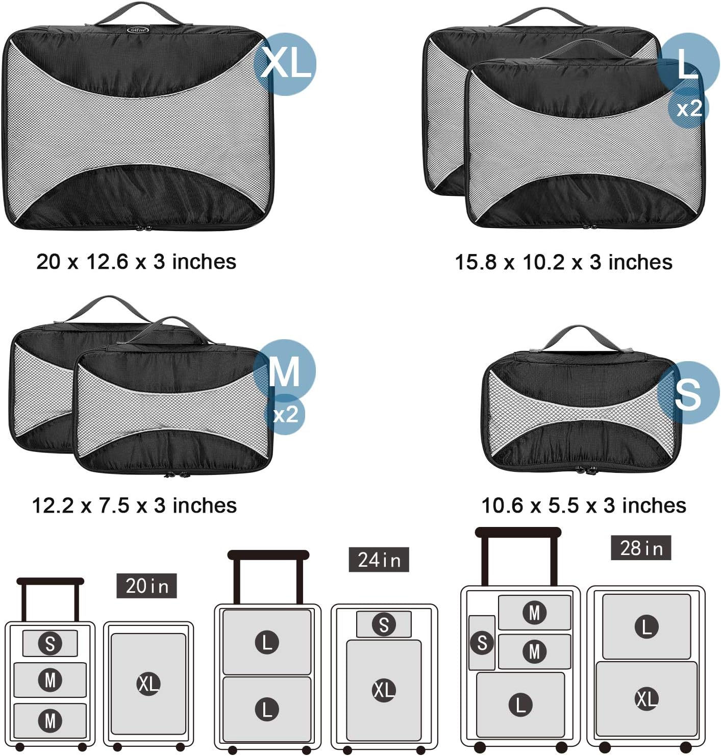 G4Free 4pcs/6pcs/7pcs Packing Cubes Suitcase Organiser Packing Bags Luggage Organiser Value Set for Travel Home Storage ((1S+2M+2L+1XL)-6PC - Image 5