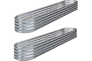 KFN 2PCS 12x1.8x1FT Galvanized Raised Garden Bed,Raised Garden Bed Kit-Oval Metal Vegetable Box,Large Planter Flower Boxes Outdoor,Planting for Vegetables,Flower,Herb,Sliver,0.7mm