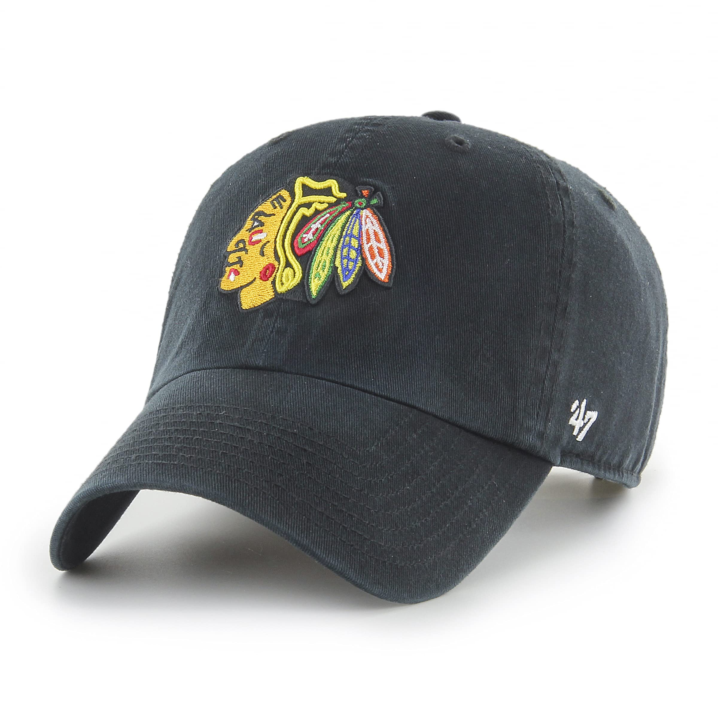47 Chicago Blackhawks NHL Clean Up Unisex Baseball Cap, Adjustable, Yellow Logo, Black