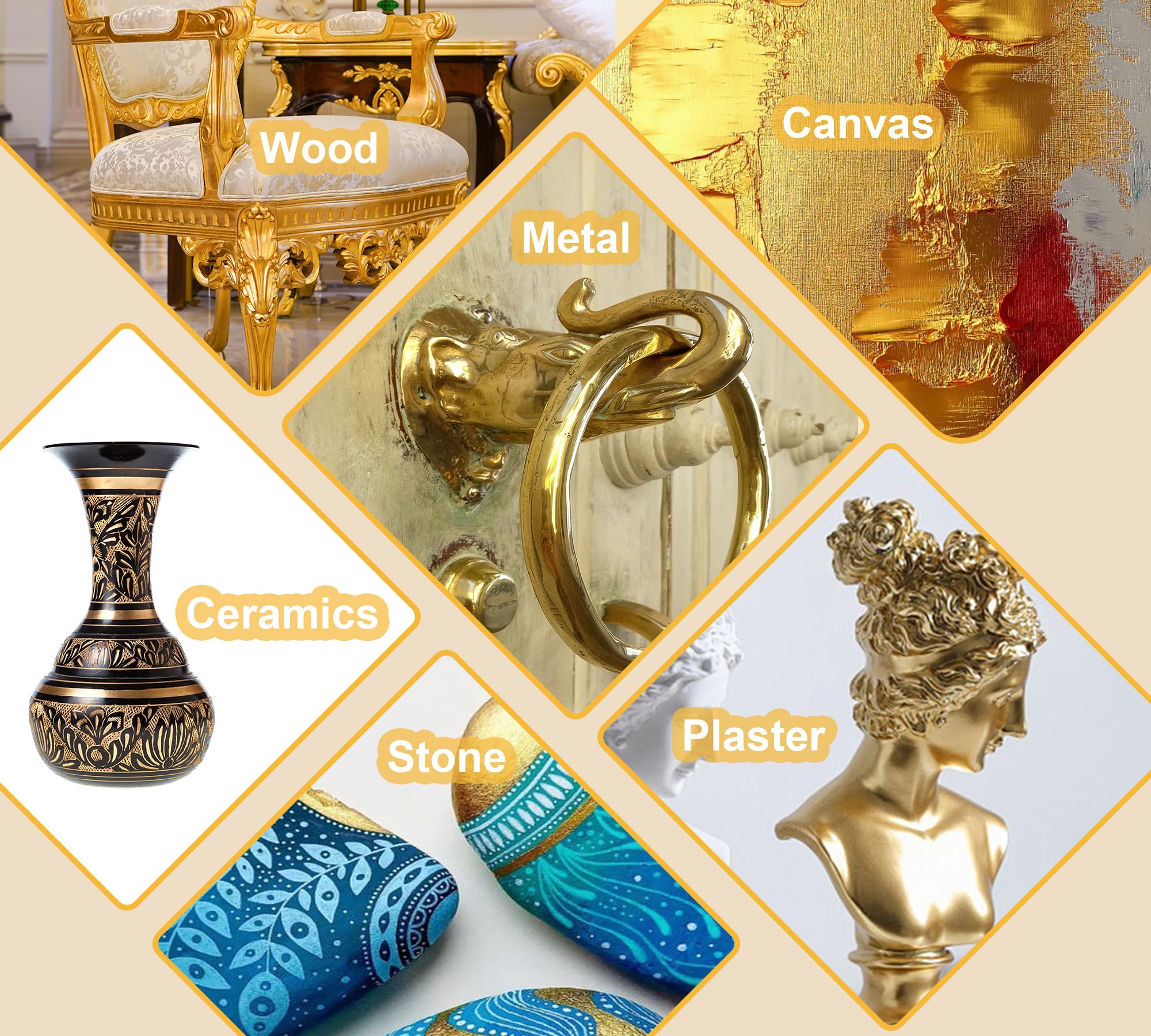 Liquid Gold Leaf Paint, Acrylic Paint Metallic Gold 100ml and Gloss Varnish 100ml, Shiny Rich Gold Liquid Gilding for Art Painting, Ideal for Craft Canvas Fabric, Non Fading, Non Toxic, Water-Based